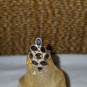 Whimsical Sterling Silver Ring With Brown Stones
